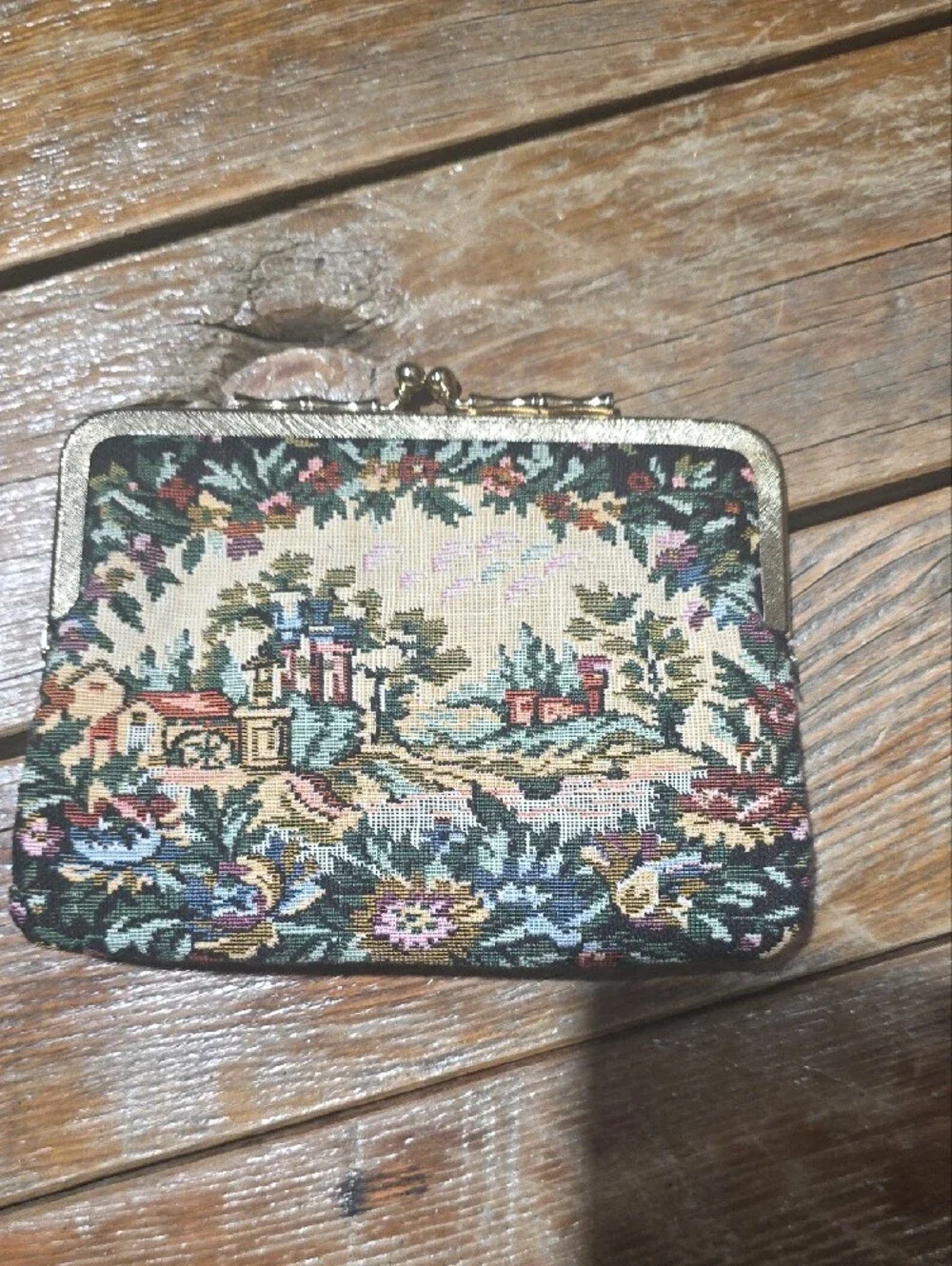 Vintage Tapestry Frame Clutch Purse - Multicolor